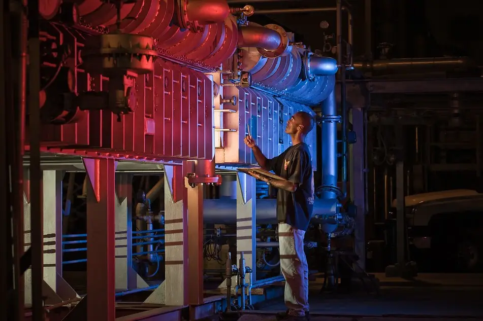Mechanical room with boiler and heating pipes